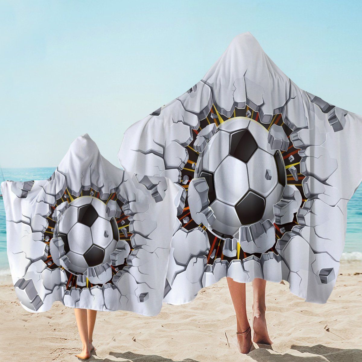 Football Break White Wall Printed Hooded Towel