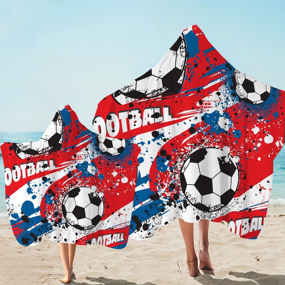 Football Color Splash Printed Hooded Towel