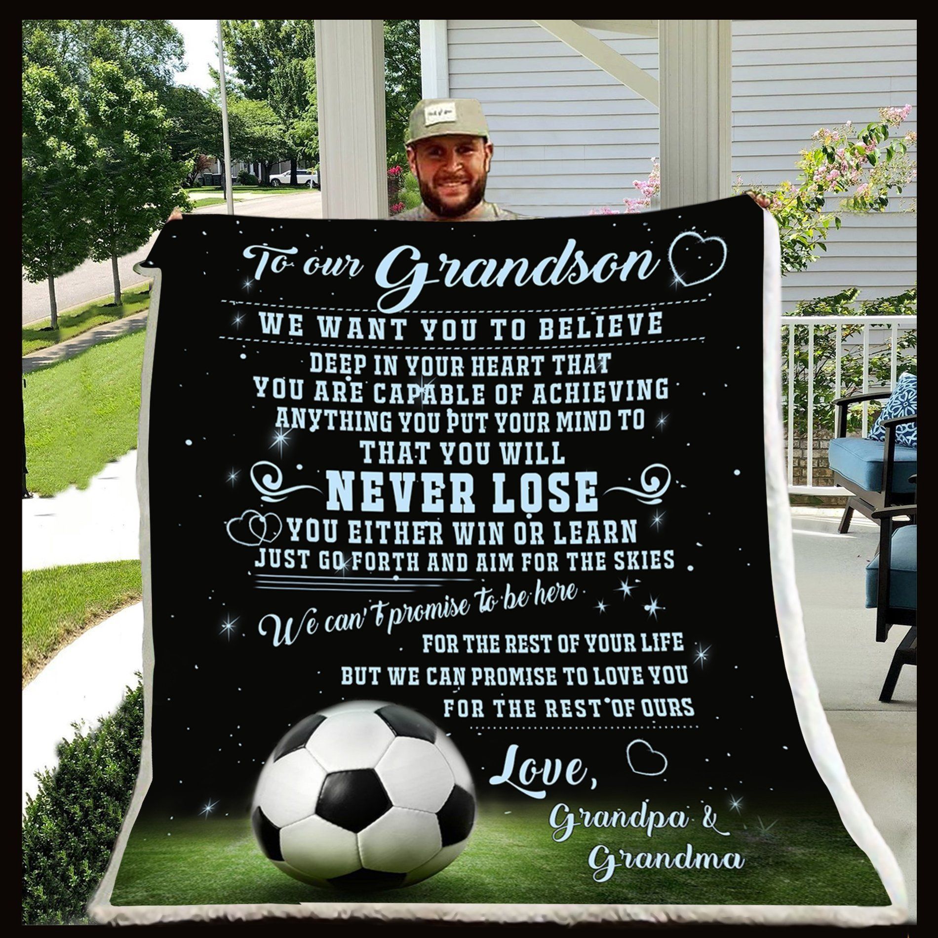 Football Grandpa And Grandma To Grandson Never Lose Sherpa Fleece Blanket