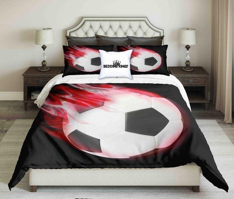 Football On Red Fire Design On Black Background  Bedding Set