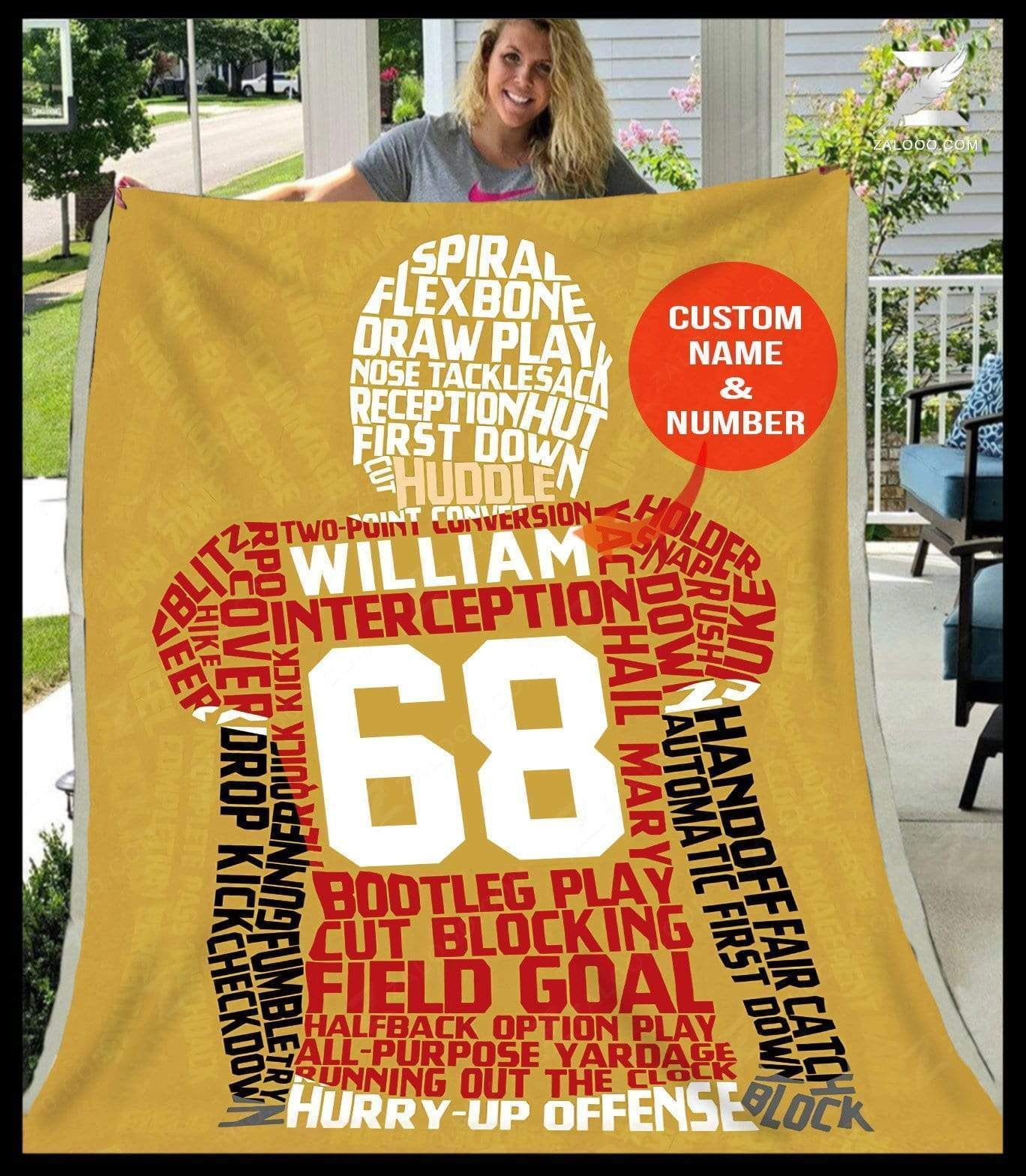 Football Player Custom Text Name Number Fleece Blanket