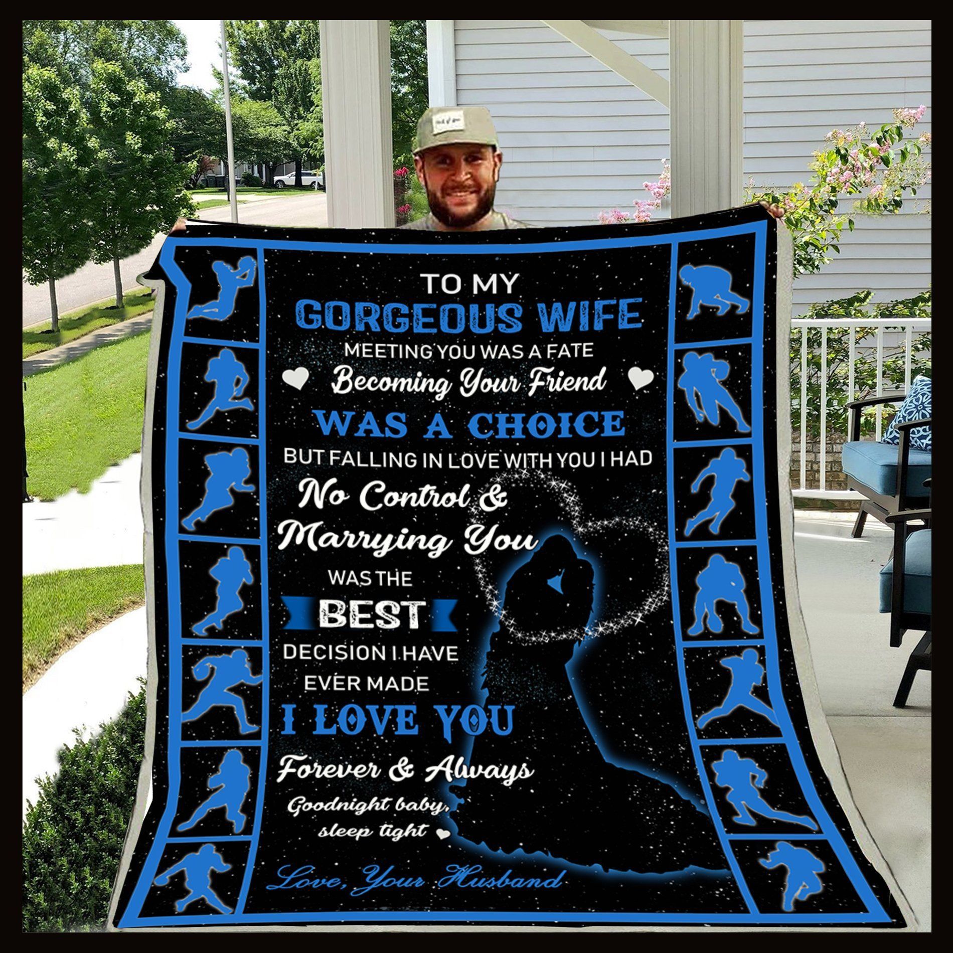 Football To My Gorgeous Wife Sherpa Fleece Blanket