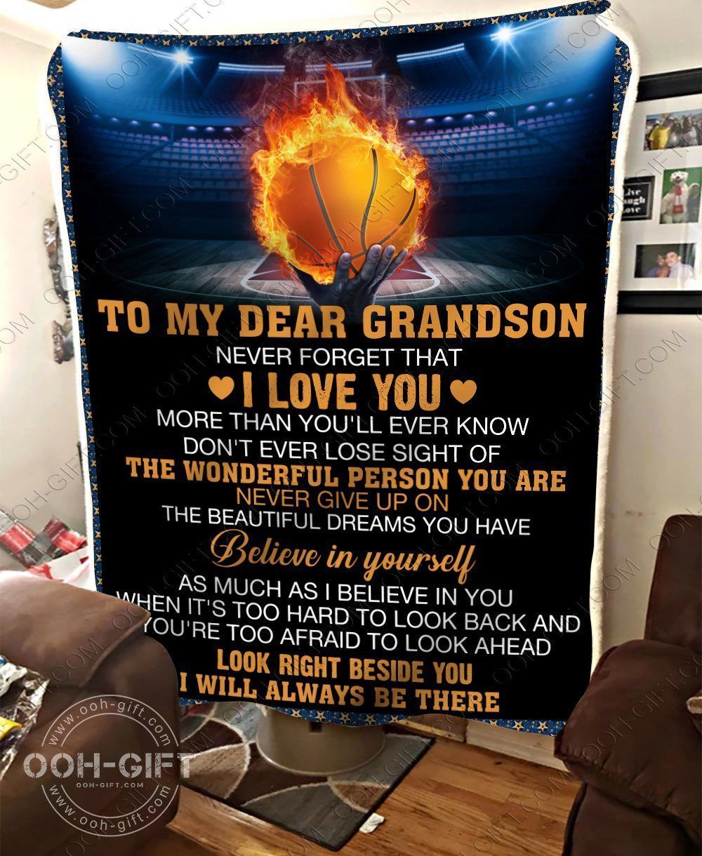 For Basketball Grandson With A Firing Basketball Ball Sherpa Fleece Blanket