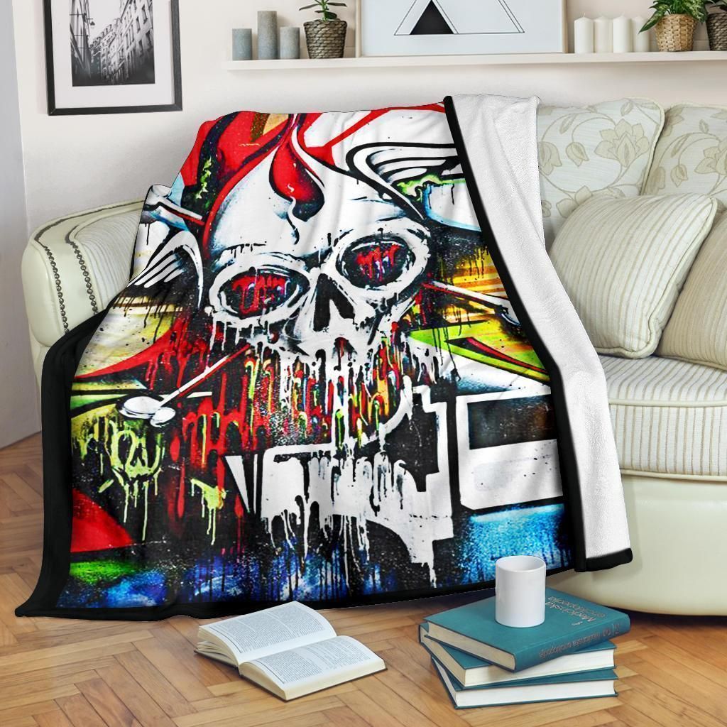 For Boy Graffiti Colorful Painted Skull Printed Fleece Blanket