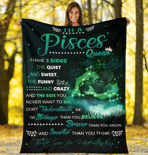 For Daughter I’m A Pisces Queen I Have Three Sides Printed Fleece Blanket