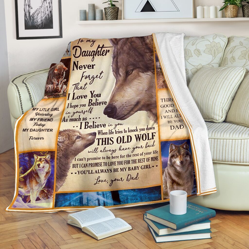 For Daughter Never Forget That I Love You Wolf Dad And Daughter Fleece Blanket