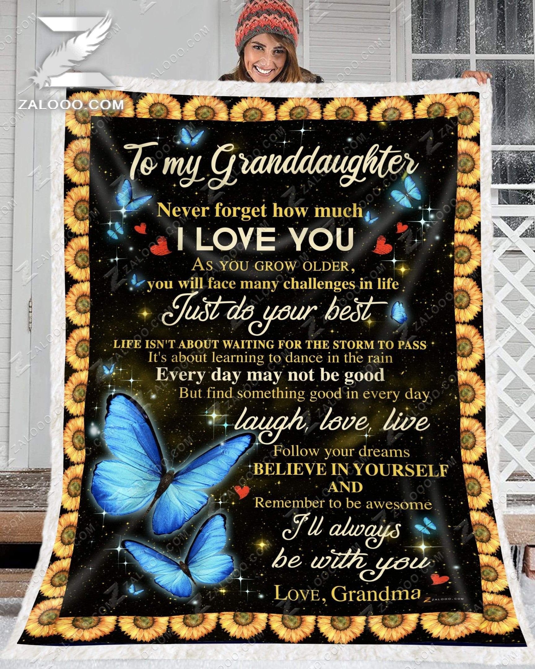 For Granddaughter From Grandma Butterfly I Will Always Be With You Sherpa Fleece Blanket