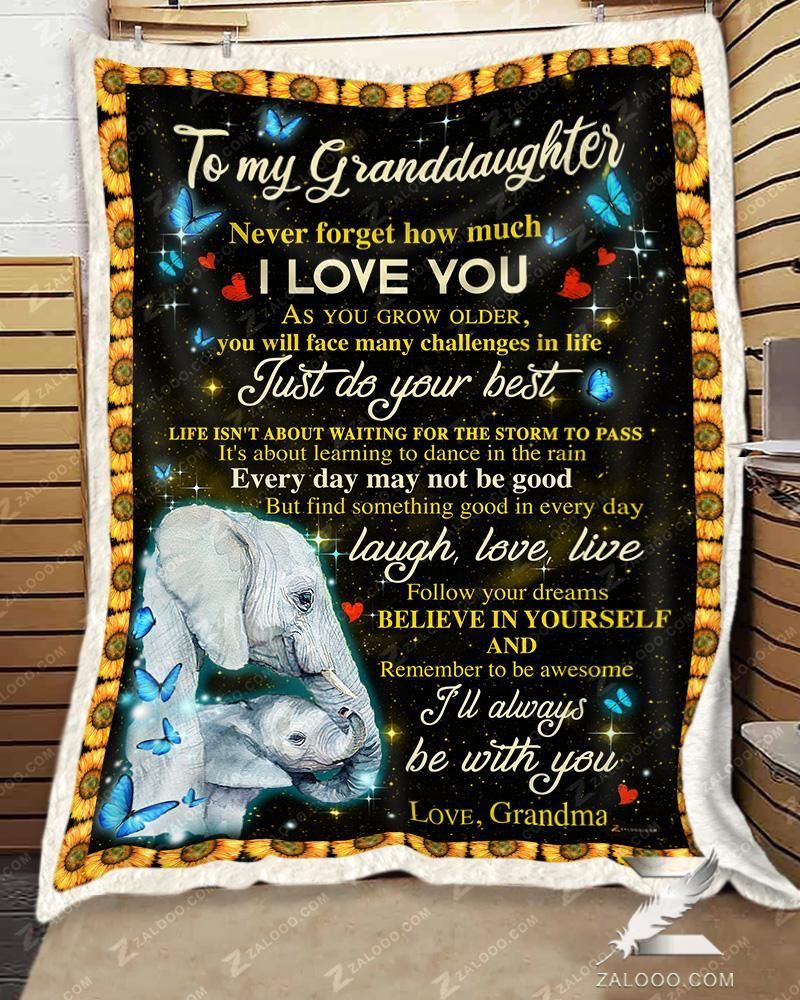For Granddaughter From Grandma Elephant I Will Always Be With You Sherpa Fleece Blanket