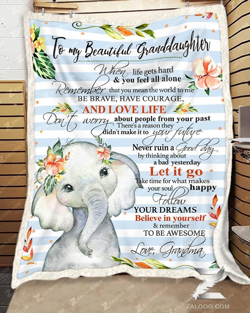 For Granddaughter From Grandma Elephant Remember To Be Awesome Sherpa Fleece Blanket
