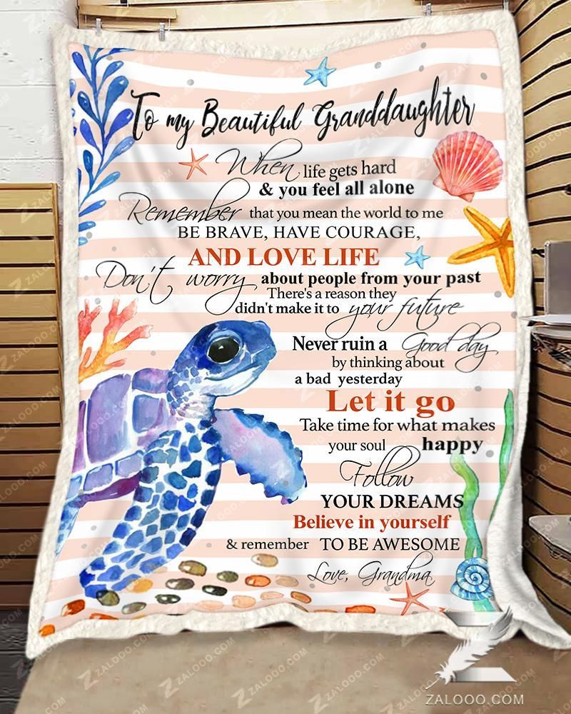 For Granddaughter From Grandma Turtle Remember To Be Awesome Sherpa Fleece Blanket