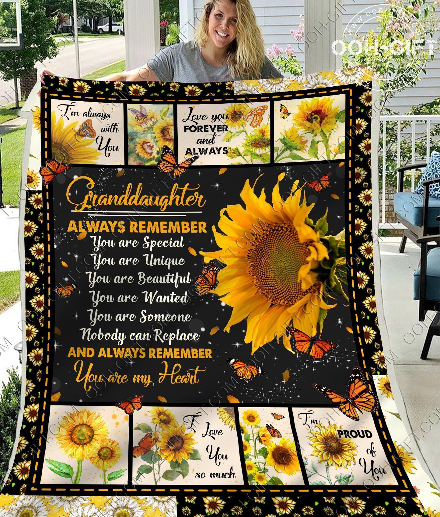 For Granddaughter With Sunflowers And Butterflies Sherpa Fleece Blanket