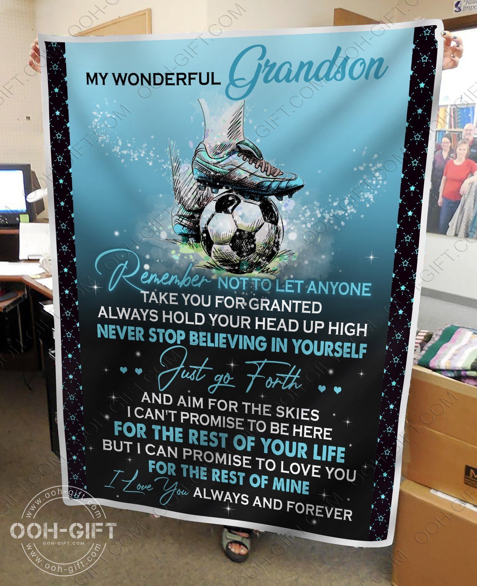 For Grandson Who Loves Playing Soccer Sherpa Fleece Blanket