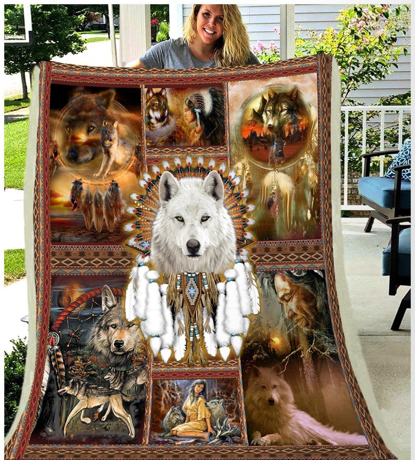 For Husband White Wolf Native Fleece Blanket