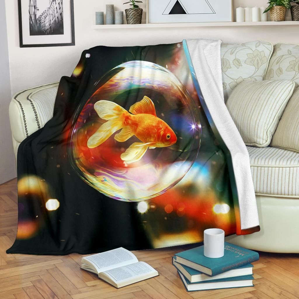 For Mom Cute Yellow Fish Printed Fleece Blanket