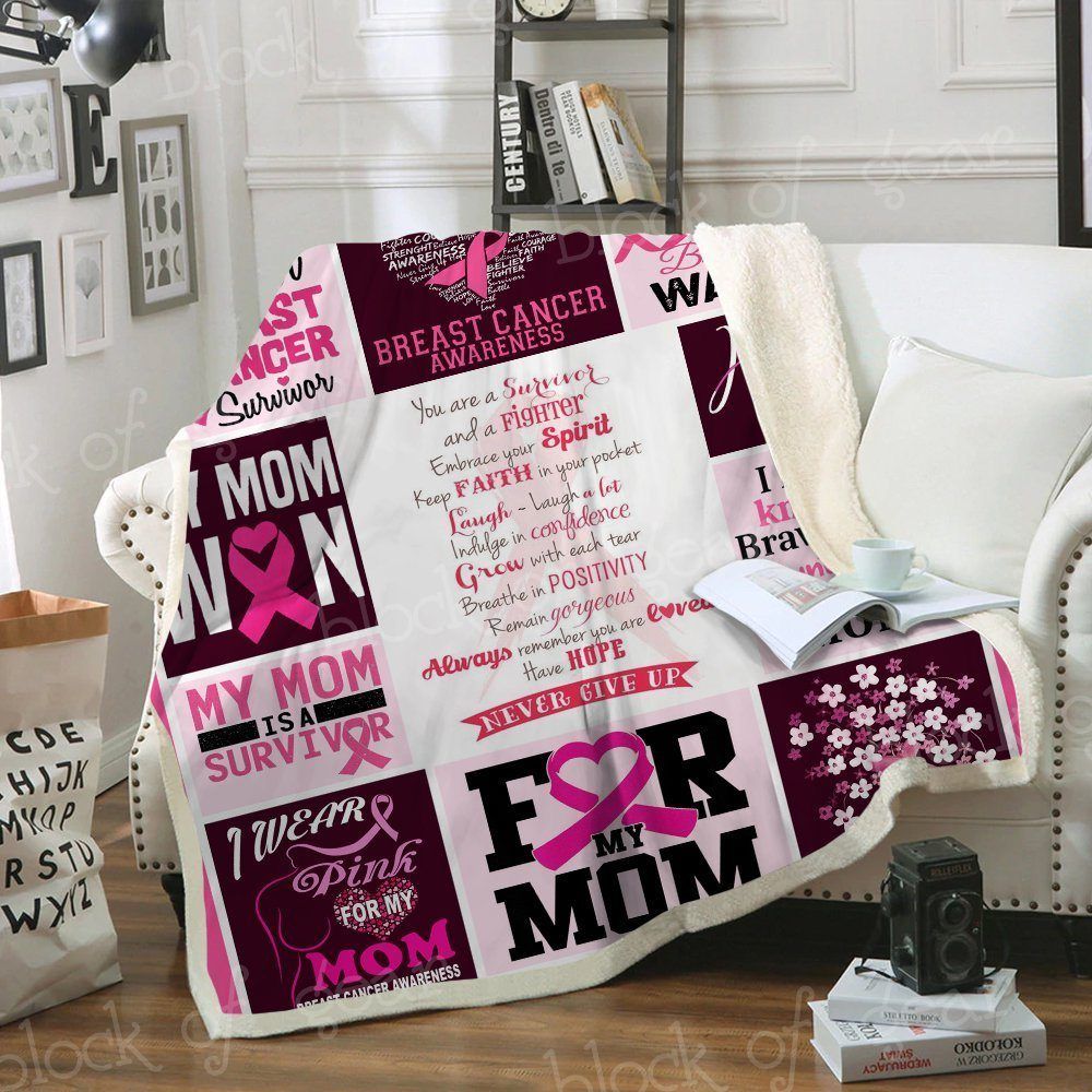 For My Mom Breast Cancer Awareness Sherpa Fleece Blanket