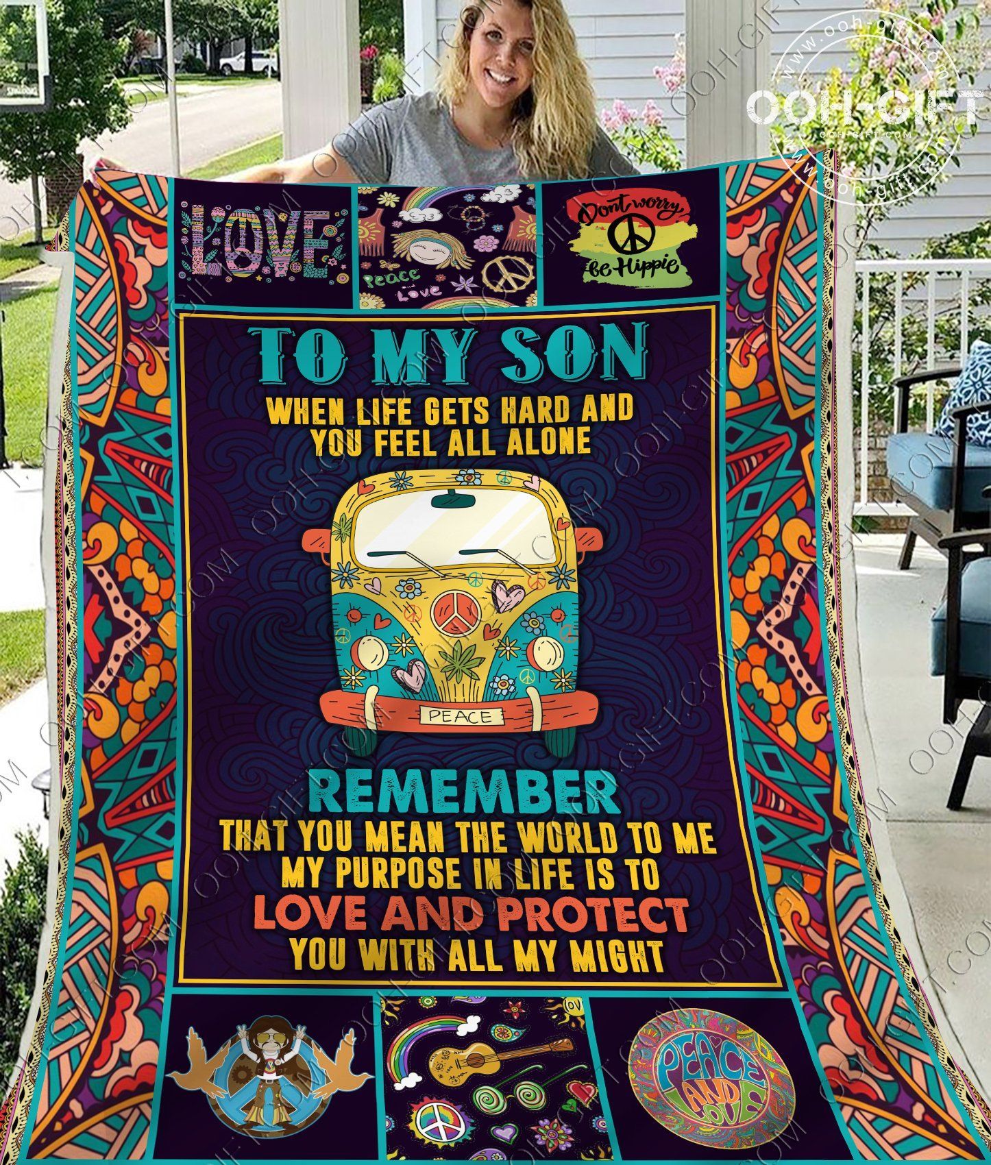 For My Son Hippie Bus Sherpa Fleece Blanket