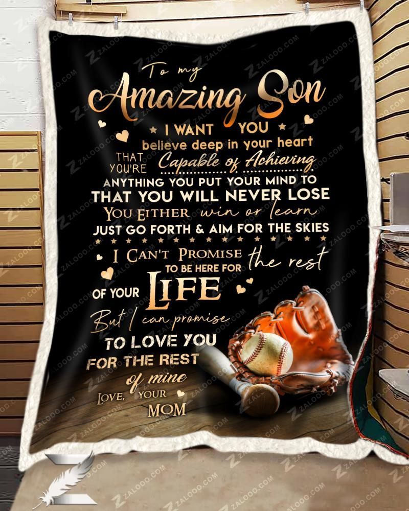 For Son From Mom Baseball You Will Never Lose Sherpa Fleece Blanket