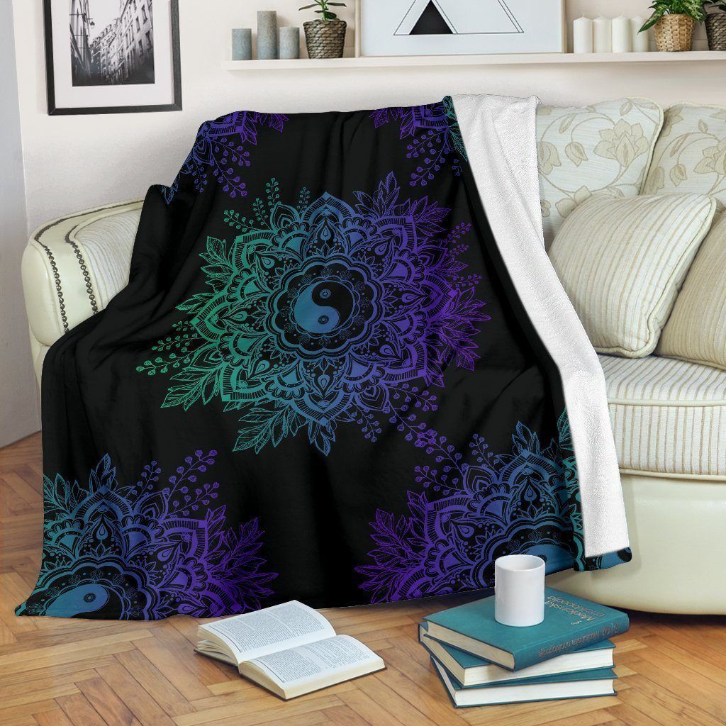 For Yoga Lover Mandala Yin And Yang Fleece Blanket