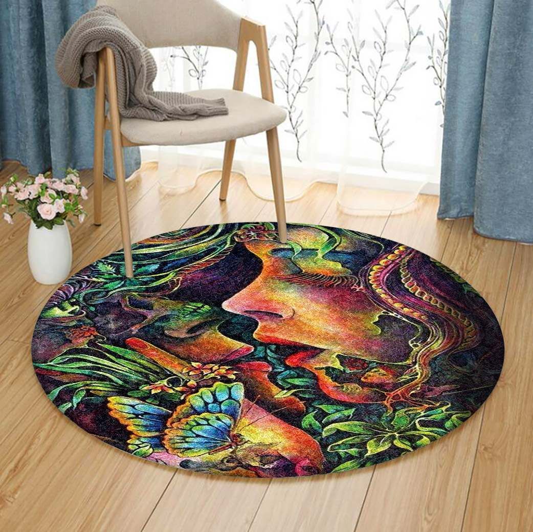 Forest Girl Butterfly Round Carpet