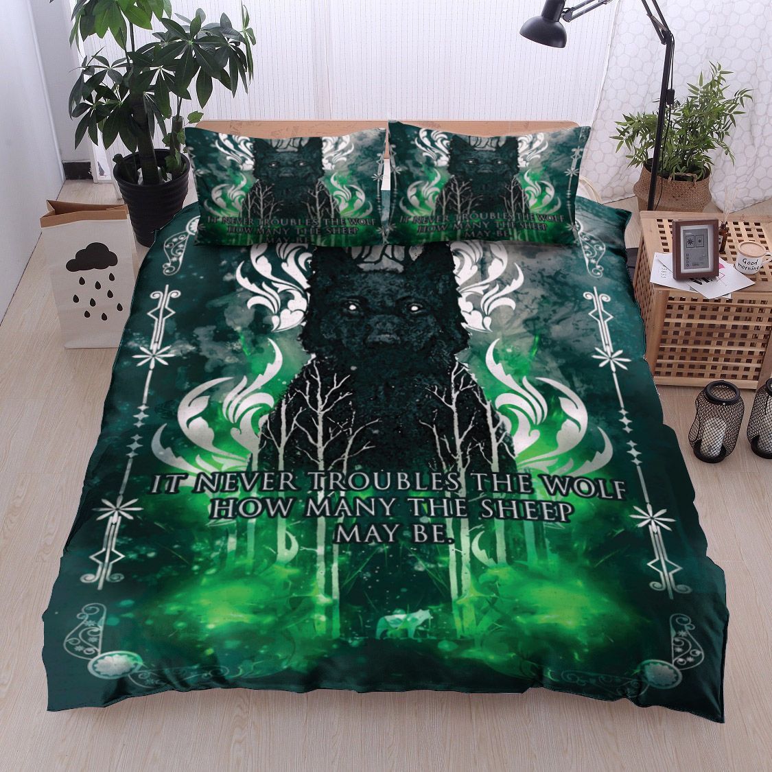 Forest Green Wolf Bedding Set