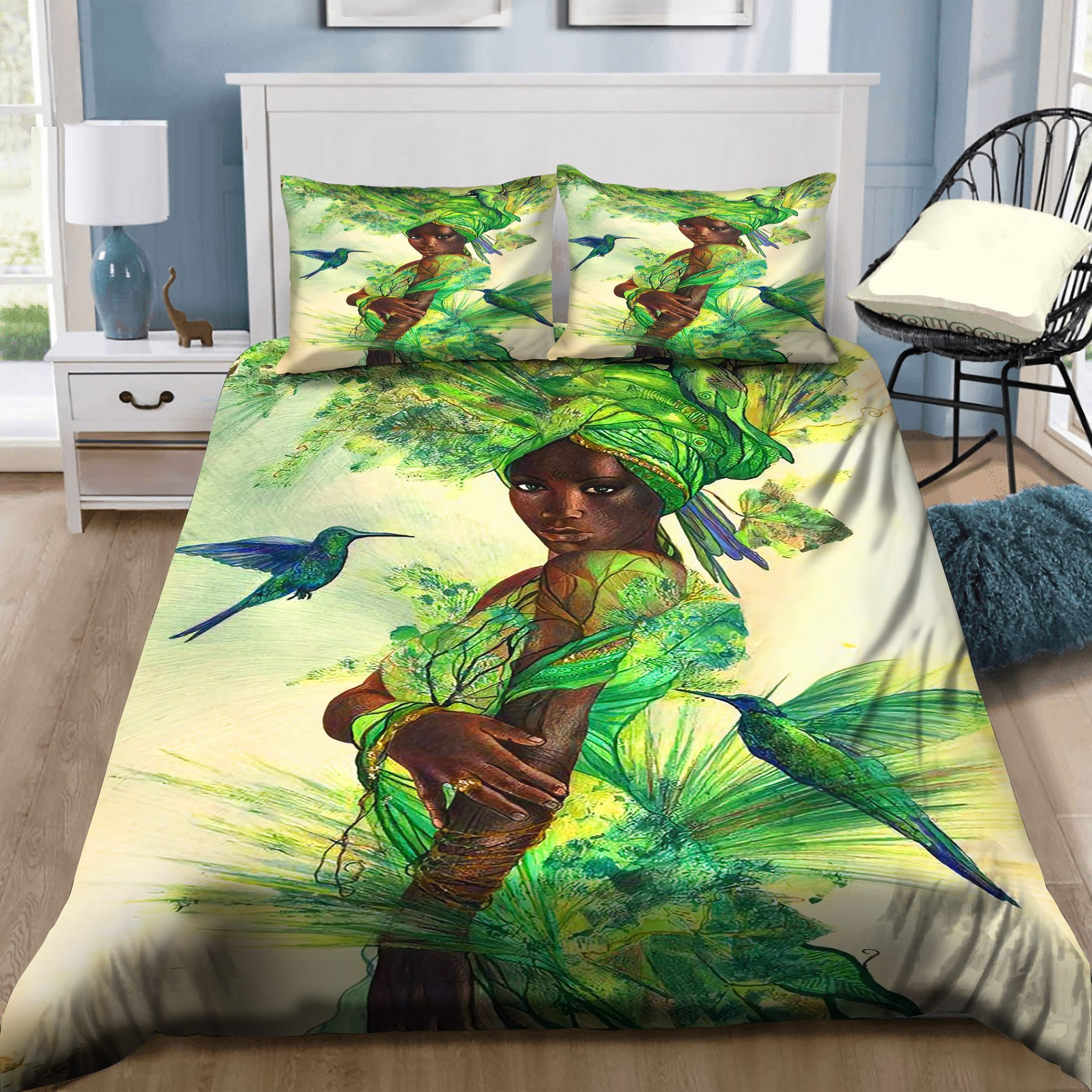 Forest Spirit Girl Bird Leaf Bedding Set