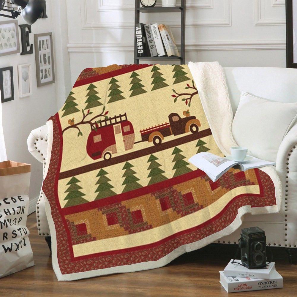 Forestry Road Camping Christmas Sherpa Fleece Blanket