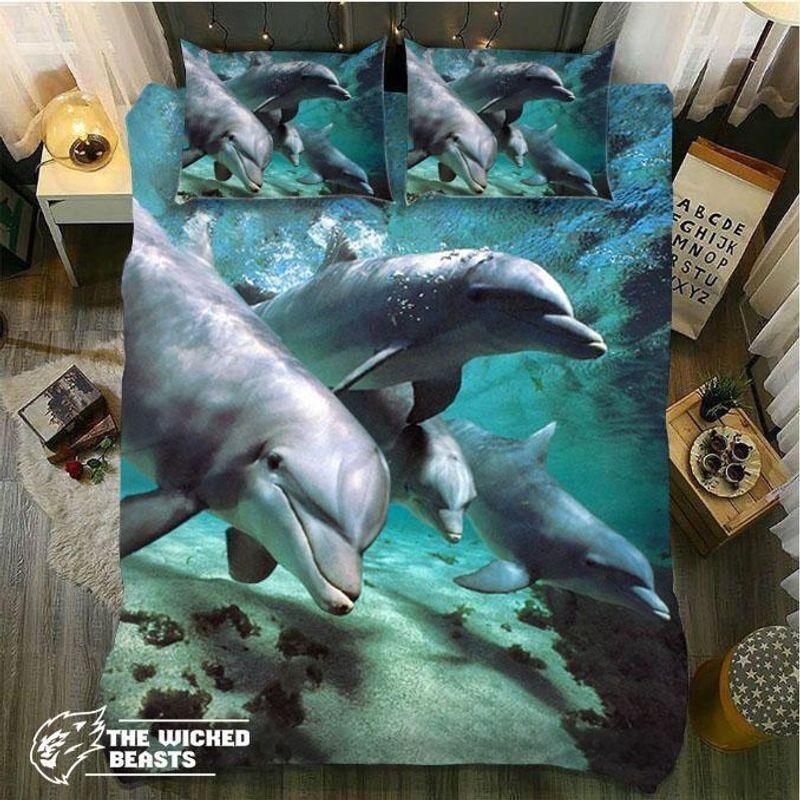 Four Cute Dolphins Printed Bedding Set
