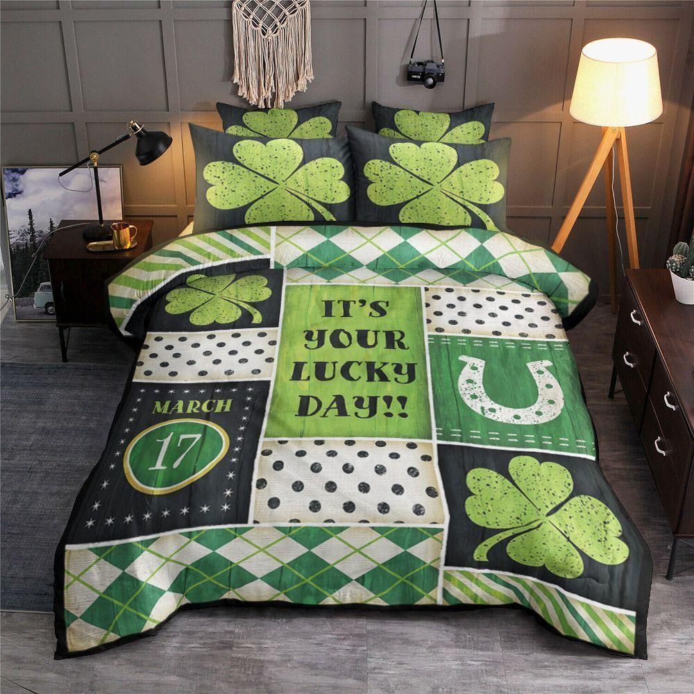 Four leaf Clover Lucky With Horseshoe St Patrick’s Day Bedding Set