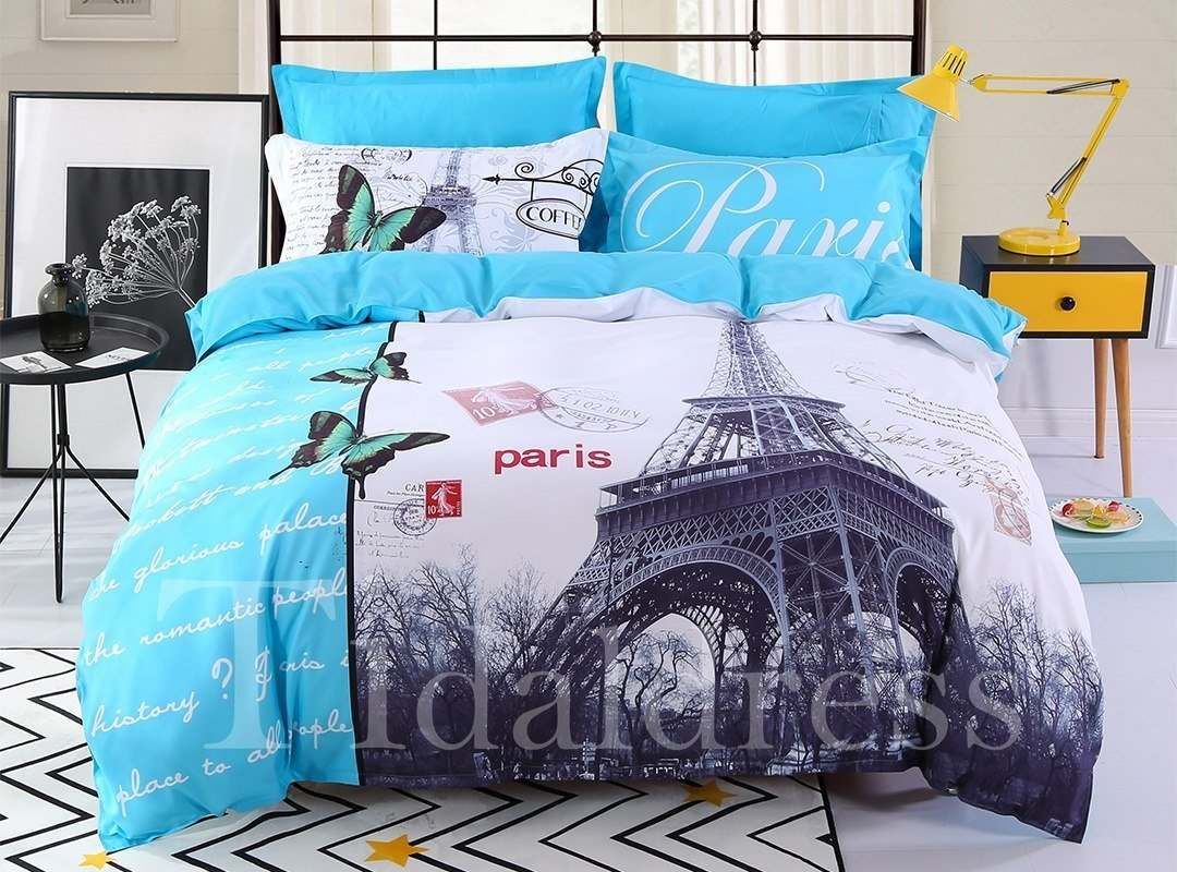 Four Piece Butterfly Simple Style Bedding Set