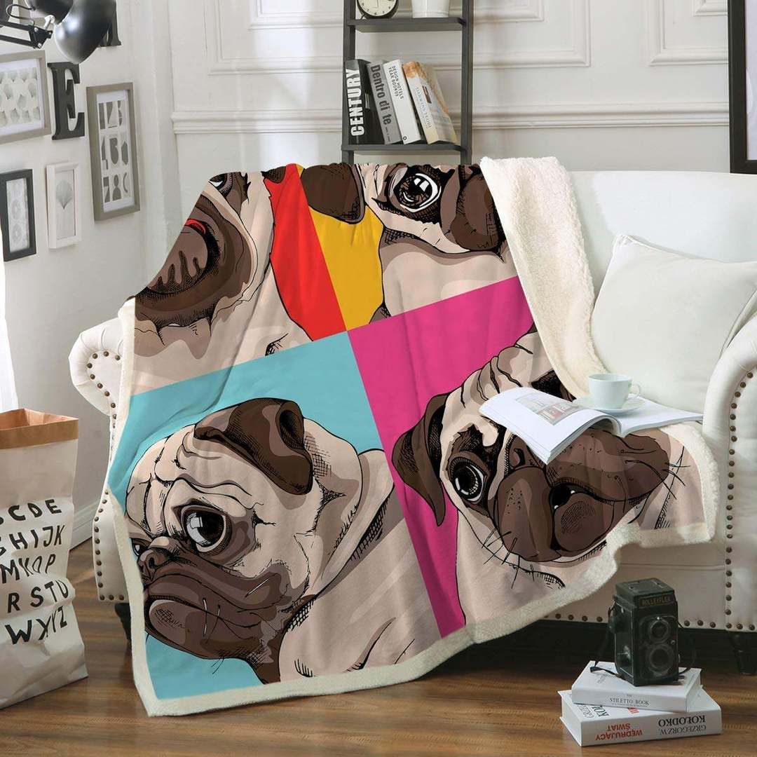 Four Pugs Sherpa Fleece Blanket