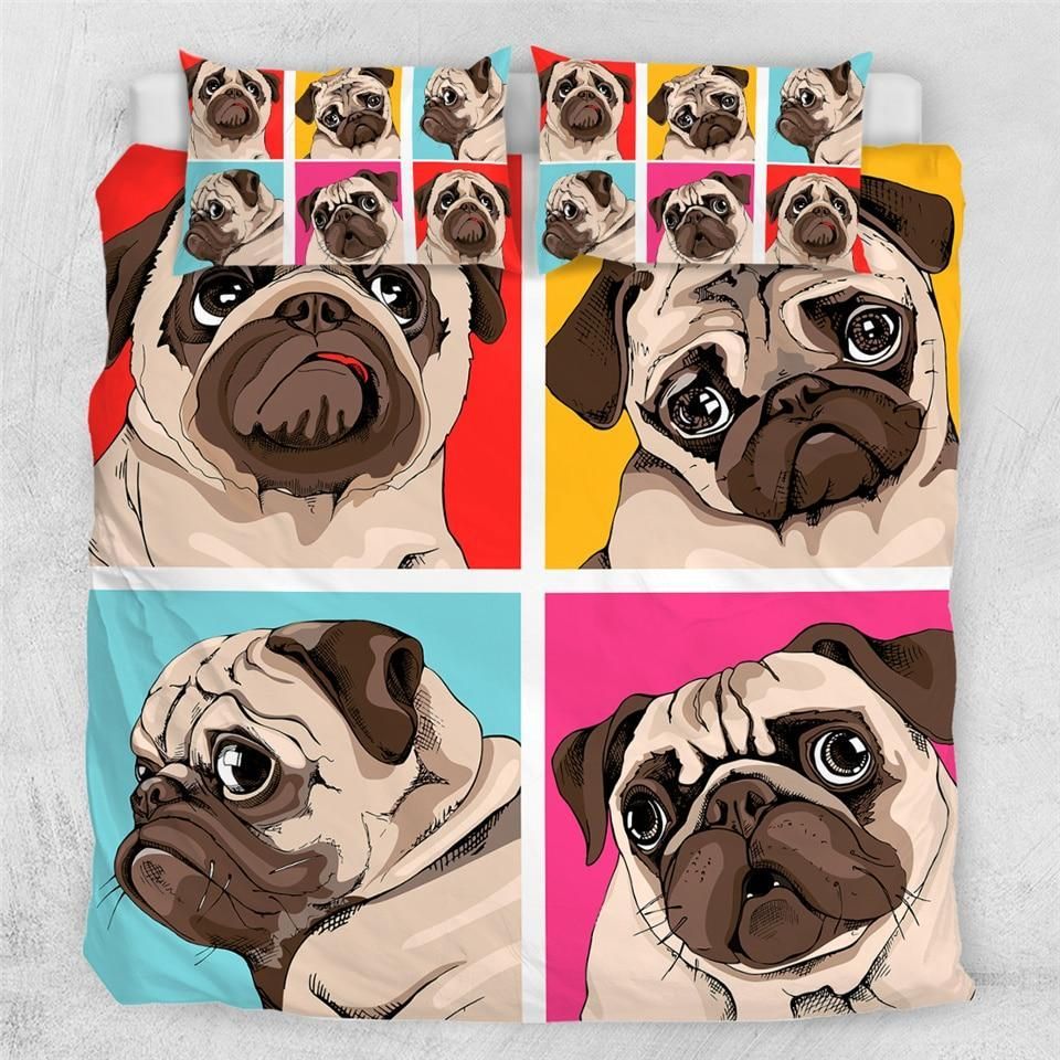 Four Pugs Emotion Squares Bedding Set