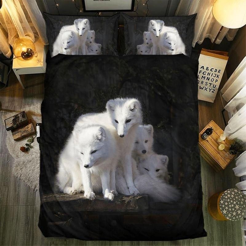 Four White Fox 3D Printed Bedding Set