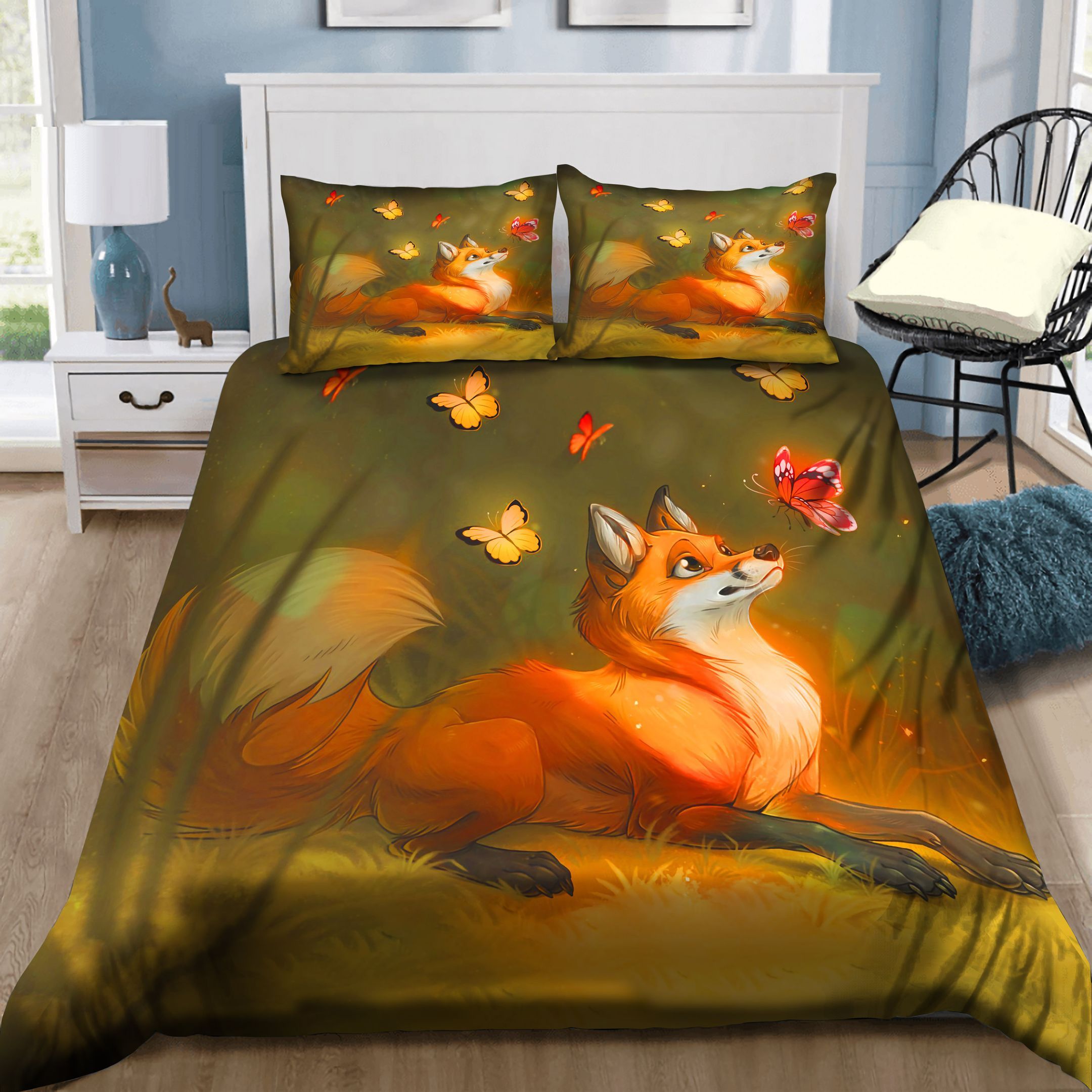 Fox And Butterflies Bedding Set