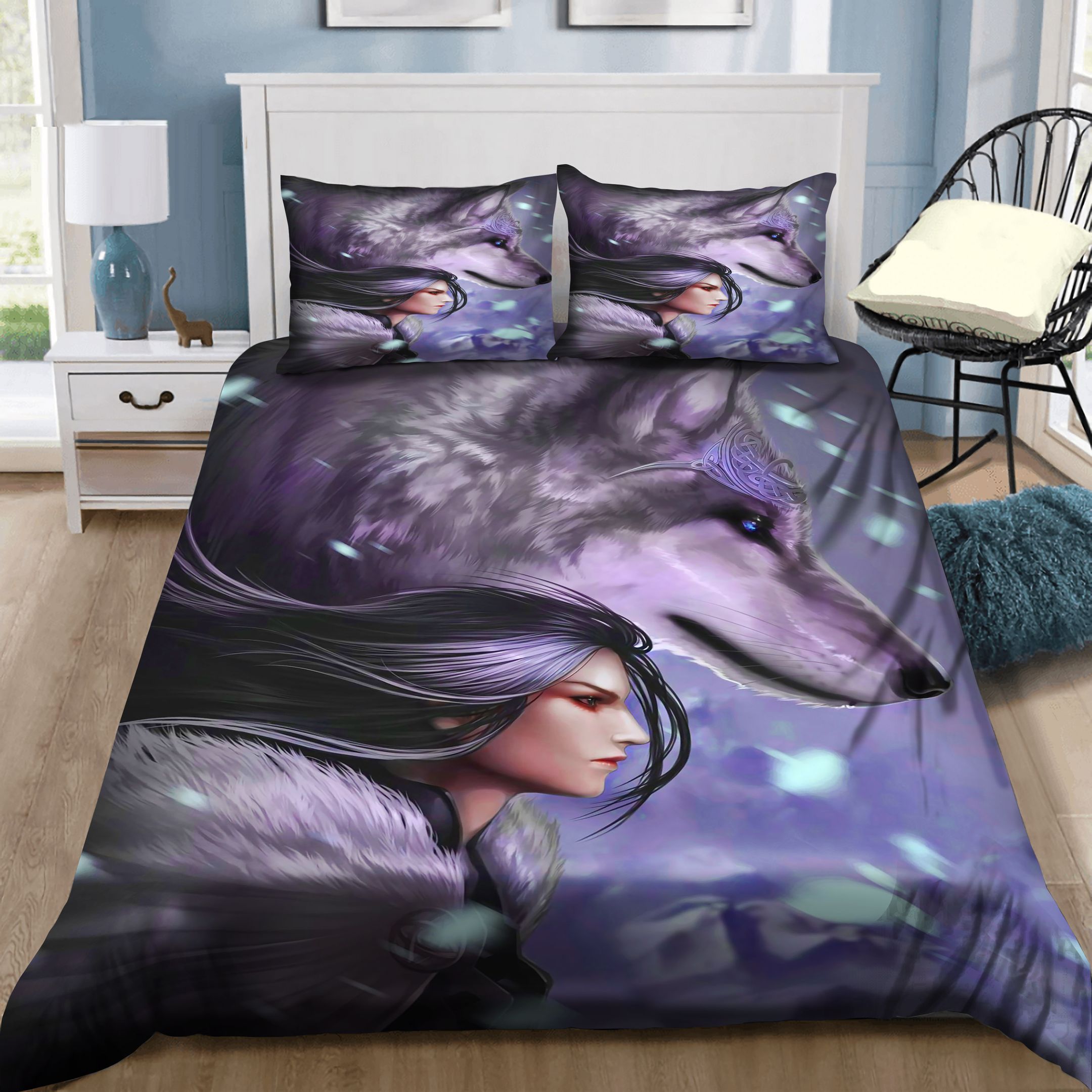 Fox And Girl In Snow Bedding Set