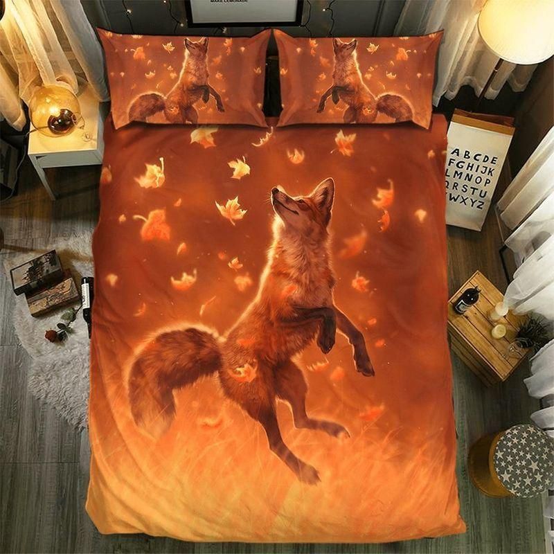 Fox And Gold Butterfly Printed Bedding Set