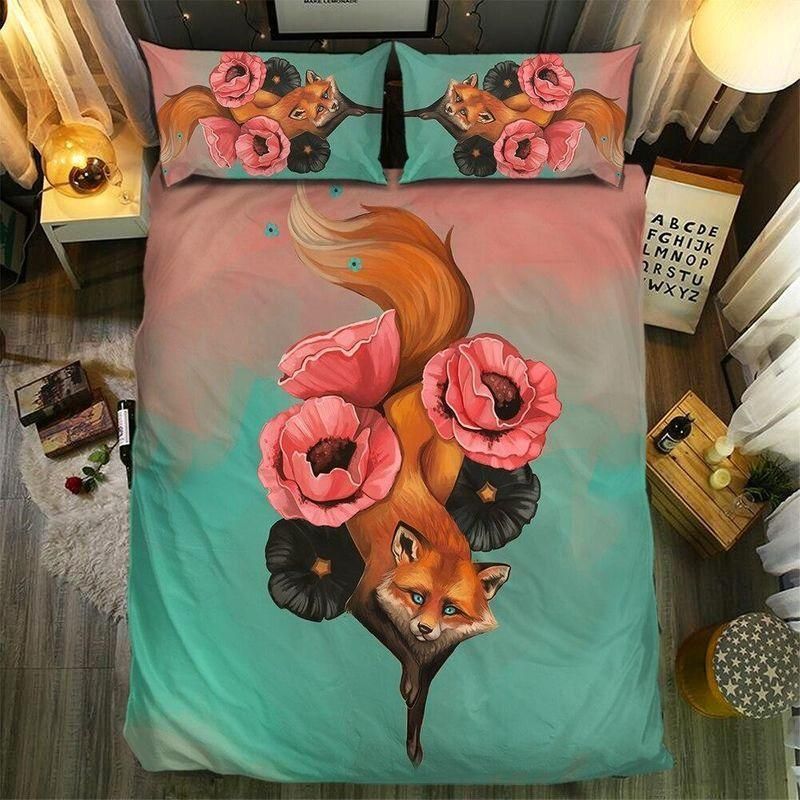 Fox And Pink Flower Printed Bedding Set