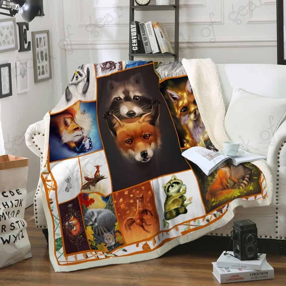 Fox And Raccoon Sherpa Fleece Blanket