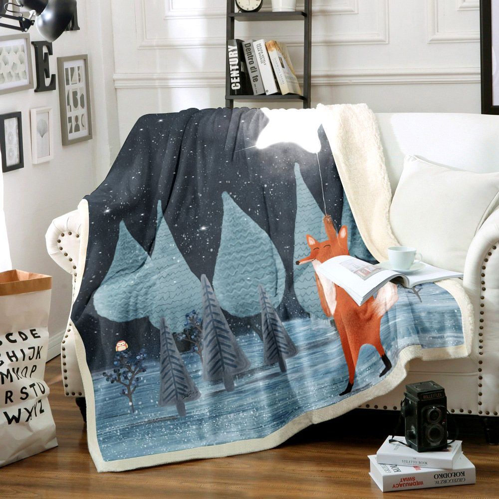 Fox And Star Balloon Sherpa Fleece Blanket