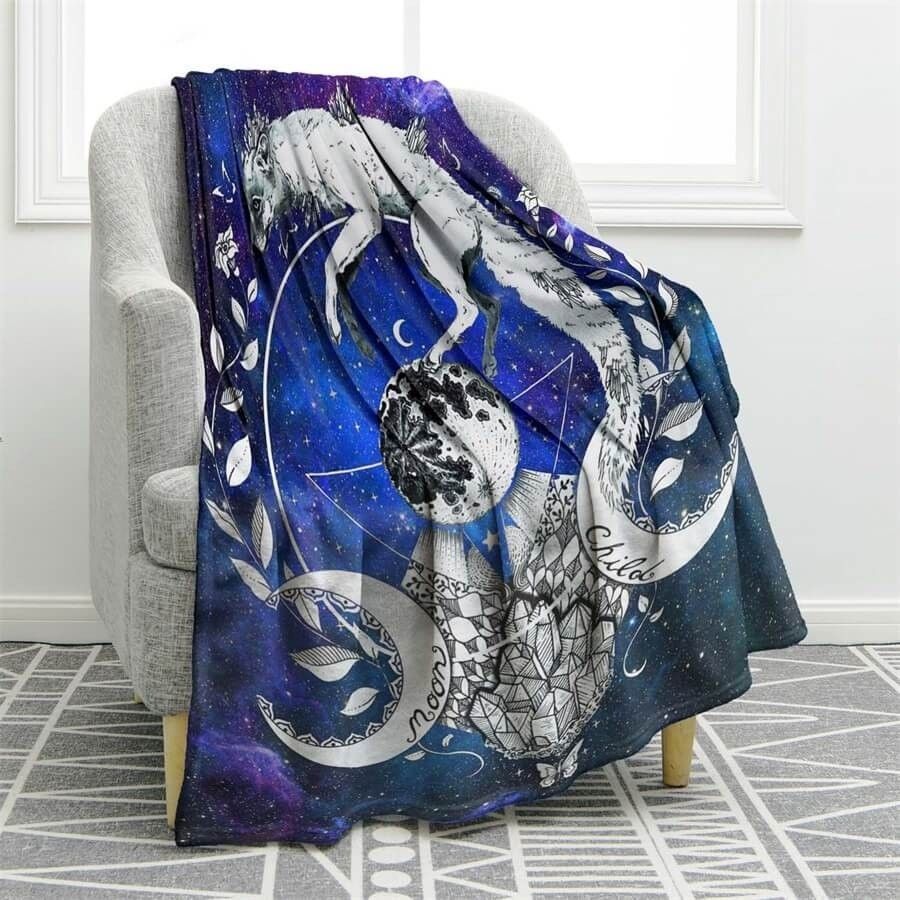 Fox Animal Blue Sherpa Fleece Blanket