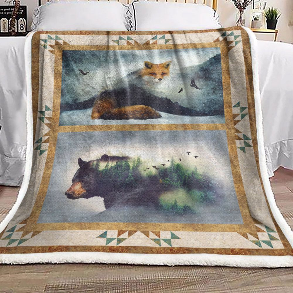 Fox Bear Sherpa Fleece Blanket