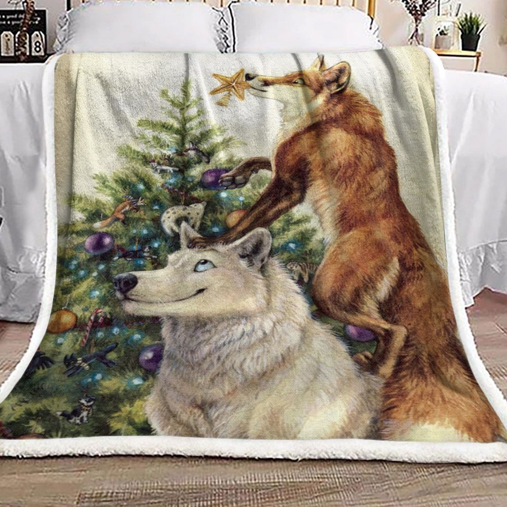 Fox Christmas Sherpa Fleece Blanket