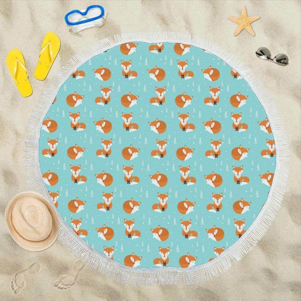 Fox Design Snow Pattern Printed Round Beach Towel