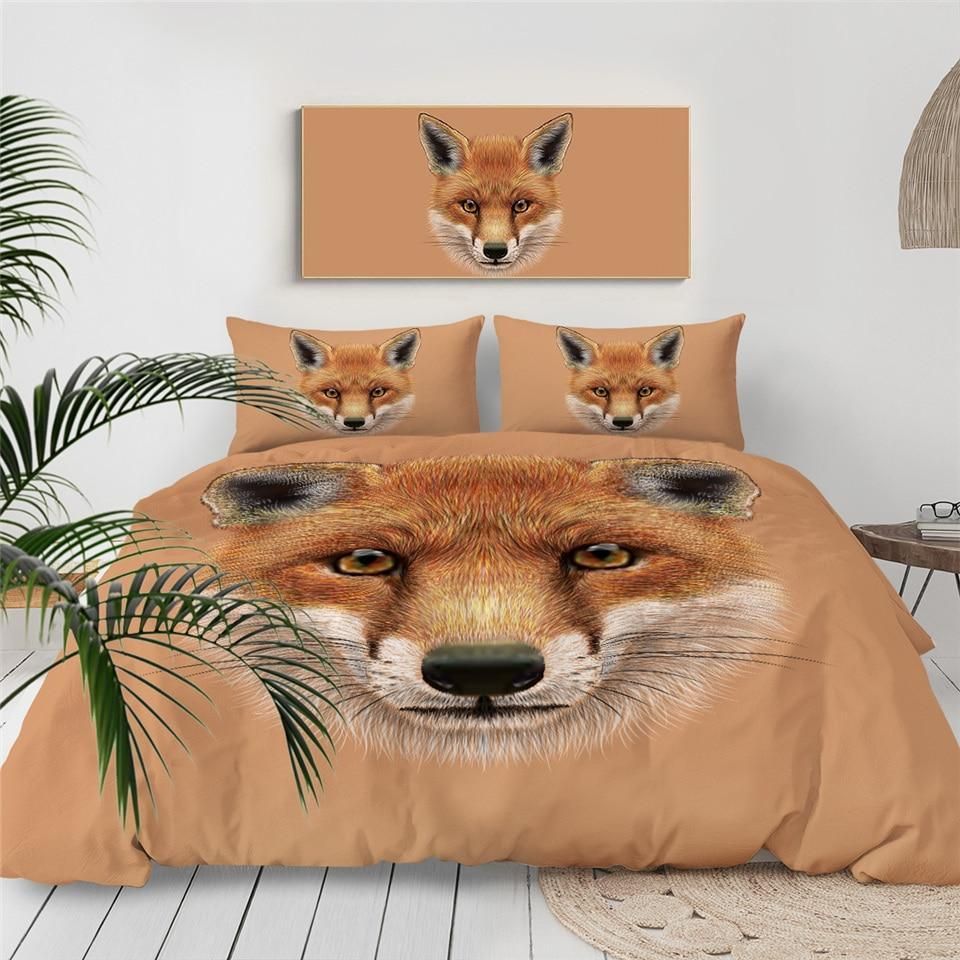 Fox Face Beige Background Bedding Set