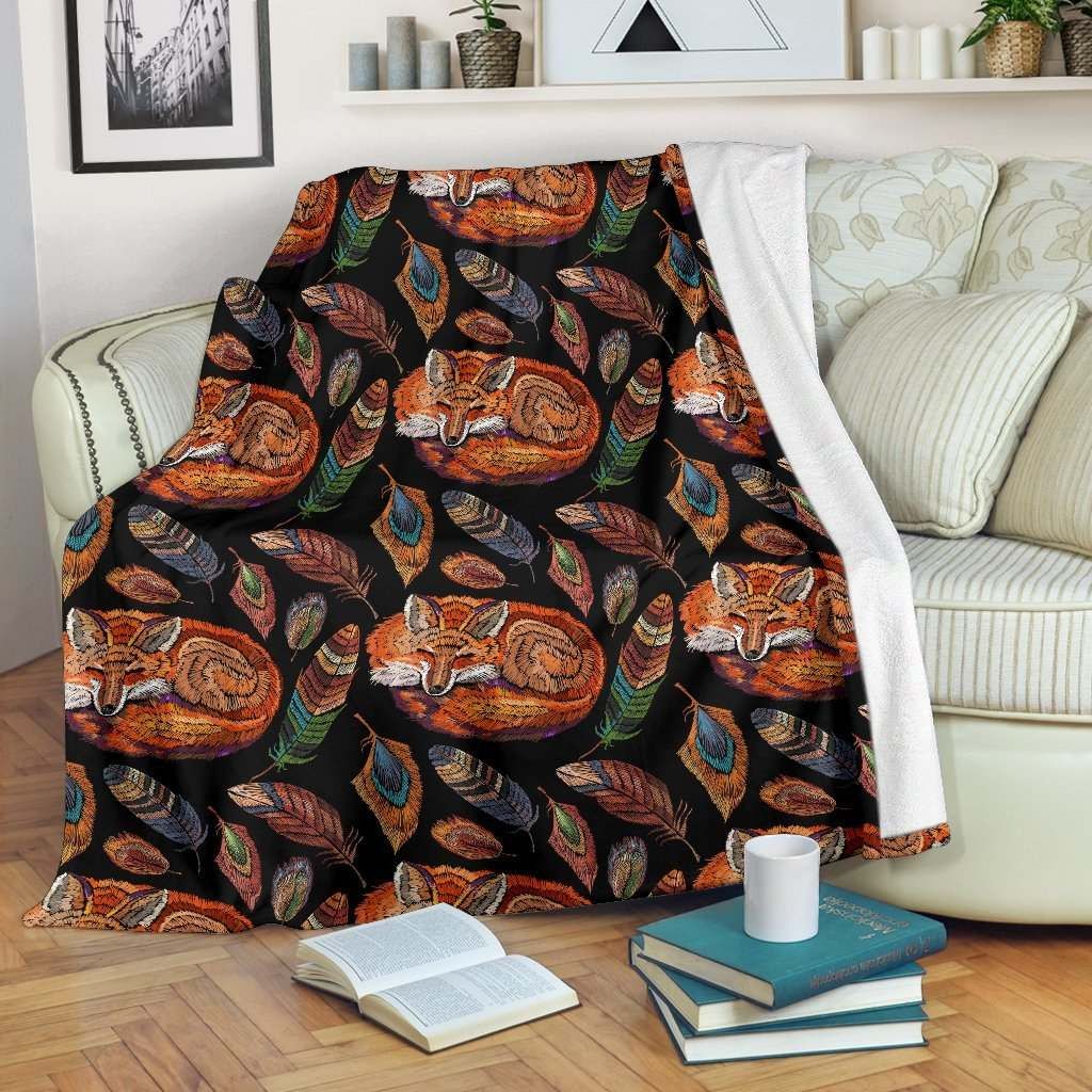 Fox Feather Sherpa Fleece Blanket