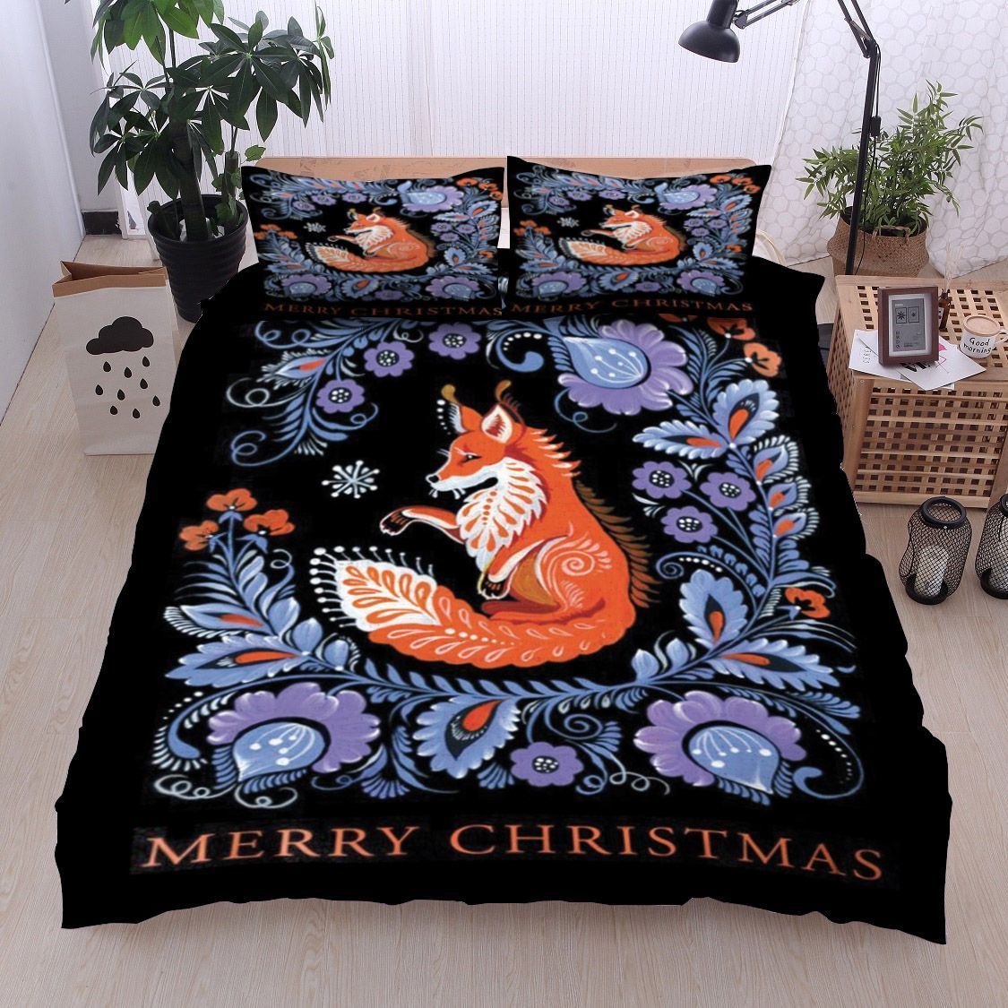 Fox Flower Merry Christmas Bedding Set