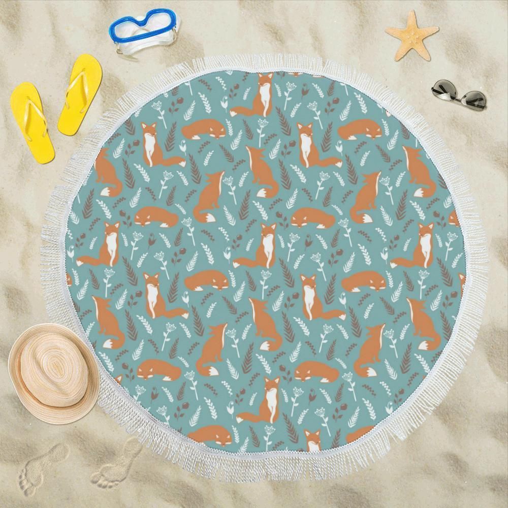 Fox Forest Print Patterns Round Beach Towel