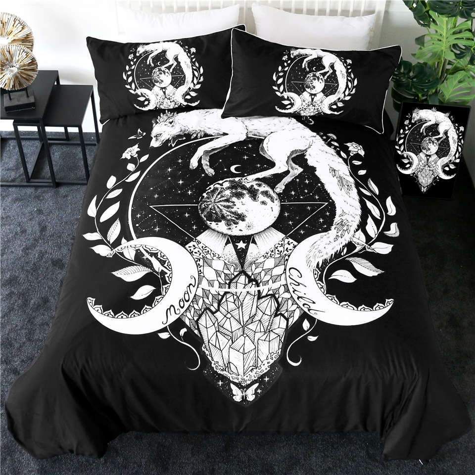 Fox Moon Child Black Bedding Set