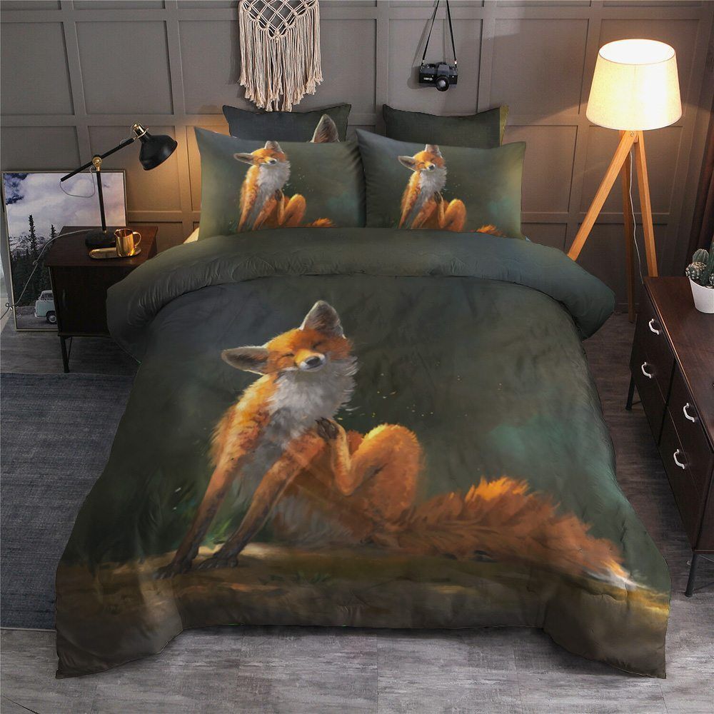 Fox Cotton Bed Sheets Spread Comforter Bedding Set