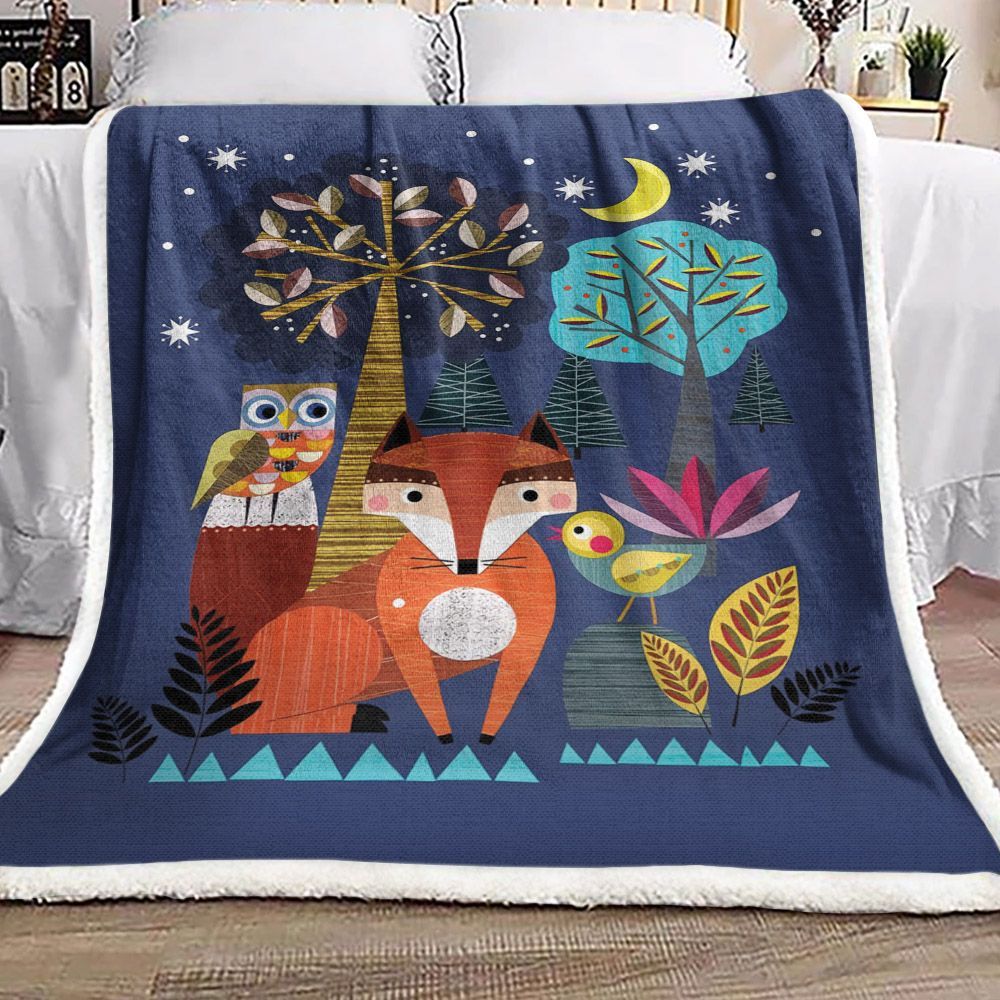 Fox Owl Bird Sherpa Fleece Blanket