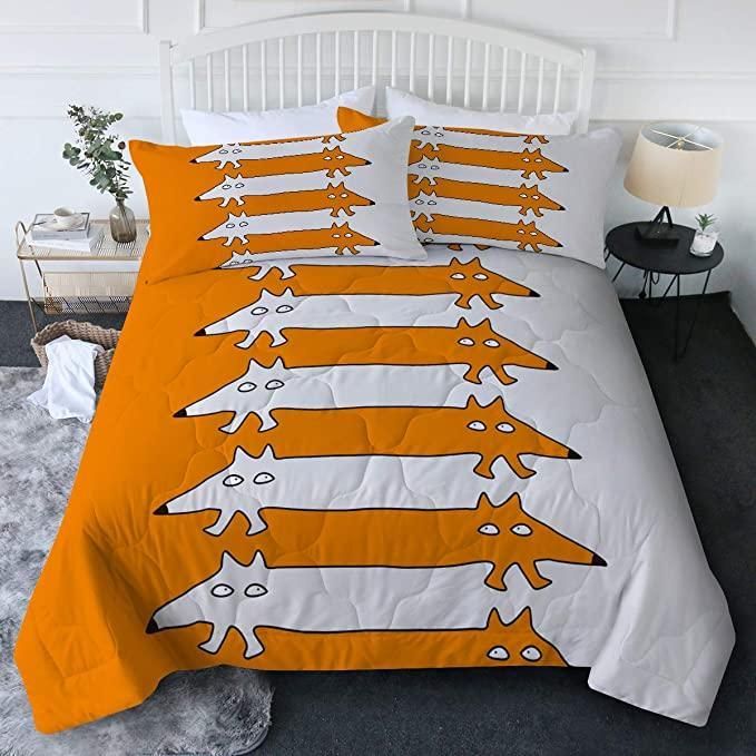 Fox Pencil Orange And White Bedding Set